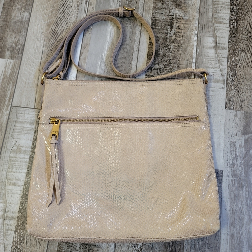 Margot Leah Large Taupe Leather Snakeskin Texture Hobo Bag - Picture 2 of 9